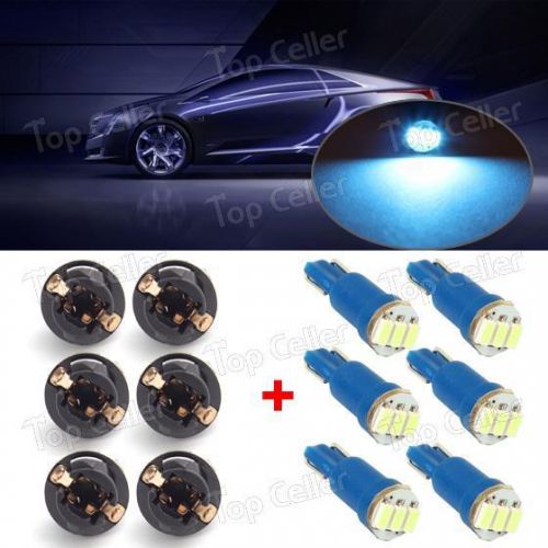 6x ice blue led bulbs t5 74 73 lamps gauge cluster dash lights 12v w/socket