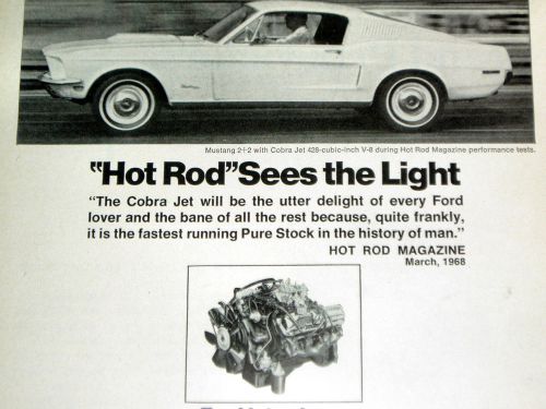 1968 ford mustang 2+2 cobra jet 428 v8 engine vintage ad/poster/427/gt/1967/cj