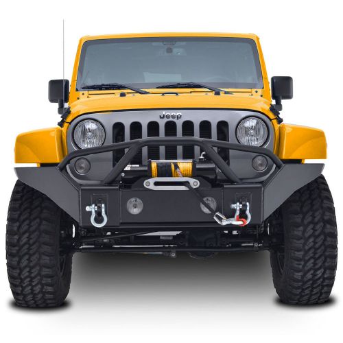 Jeep 07-16 jk wrangler black textured full width front bumper+d-ring+winch plate