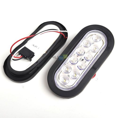 2x 6&#034; 10-led white oval sealed turn brake tail light truck trailer rv boat us