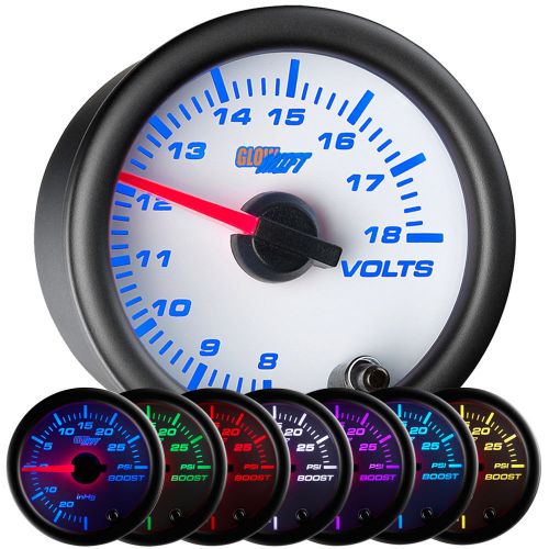 52mm glowshift white face dc volt voltage battery gauge w. 7 color display