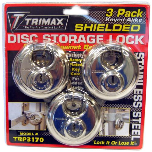 Trimax trp3170 70 mm round stainless steel padlock with 10 mm keyed alike sha...