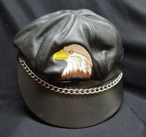 Vintage style motorcycle leather hat cap with eagle and chain  adjustable size