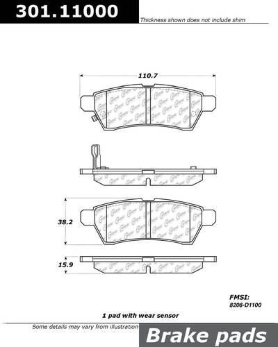 Centric 301.11000 brake pad or shoe, rear-centric premium ceramic pads w/shims