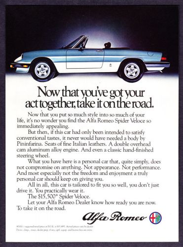 1983 alfa romeo spider veloce photo &#034;take your act on the road&#034; promo print ad