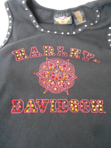 Womens black /red bling graphic harley davidson motor cycles shirt tank top knit