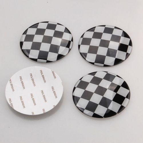 4x 52mm checkered pattern wheel center hub cap emblem sticker for cooper