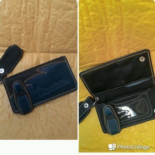 Vintage vespa lambretta racing mods  wallet leather black and blue with stamp