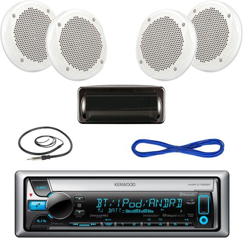 Kenwood usb bluetooth cd boat radio,6.5&#034;2way speakers w/wires, antenna &amp; housing