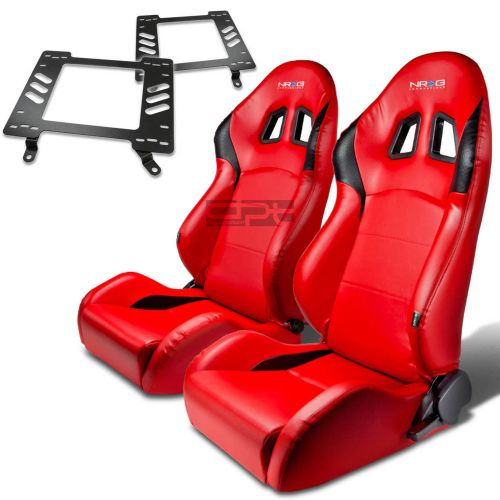 Nrg racing bucket seat red pvc+silder+for 63-72 chevelle malibu ss396 bracket x2