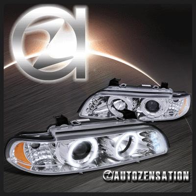 01-03 bmw e39 5-series chrome led drl halo projector headlights