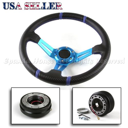 Fit 92-97 mazda mx6 mx-6 deep dish cf grip blue steering wheel+hub+quick release