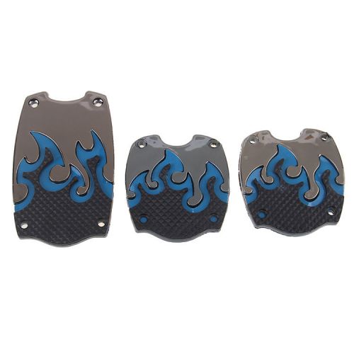 Car universal blue black manual brake gas clutch racing pedal set pads cover new