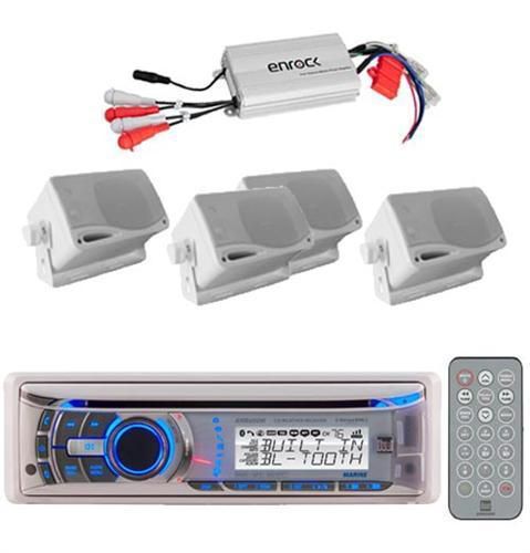 New marine dual cd mp3 aux wma wb usb receiver + 4 box speakers/ 800w enrock amp