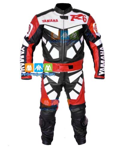 Yamaha black red racing leather motorbike suit men, jacket trousers