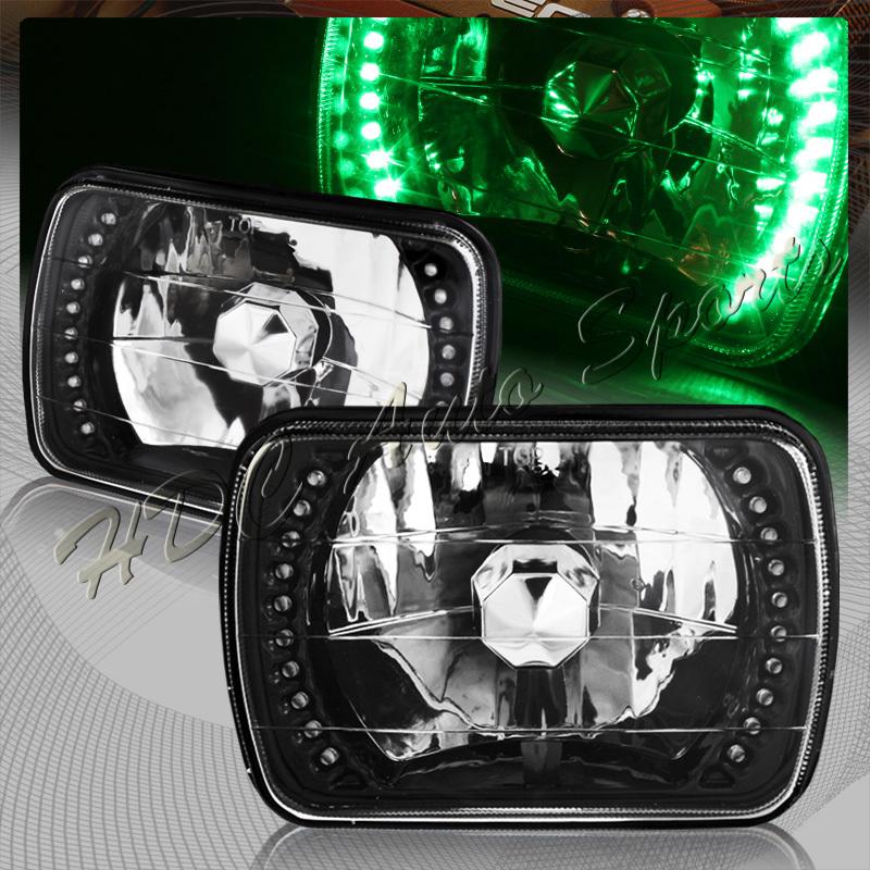 7"x6" h6054 sealed beam replacement green led black/chrome clear headlight lamps