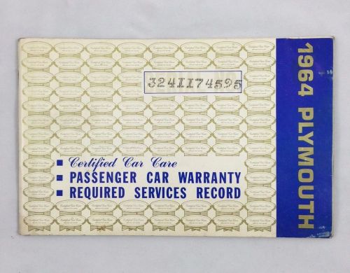 1964 plymouth original car warranty and service record booklet