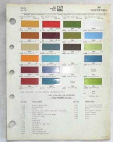 1977 volkswagen ppg color paint chip chart all models original