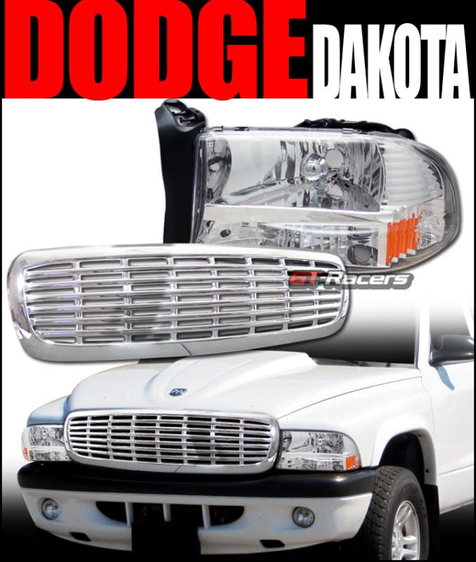 Chrome head lights corner signal+front grill grille abs 1997-2004 dakota/durango