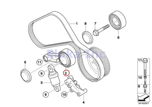 Bmw genuine adjusting pulley with lever for a/c climate compressor belt e90 e90n