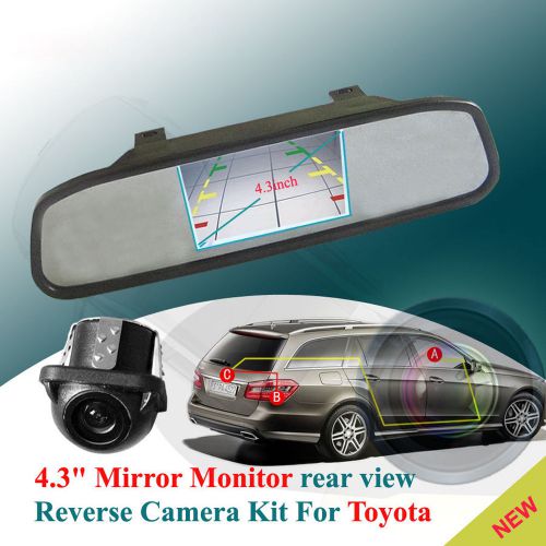 4.3&#034; mirror monitor color car rear view backup reverse camera kit for toyota