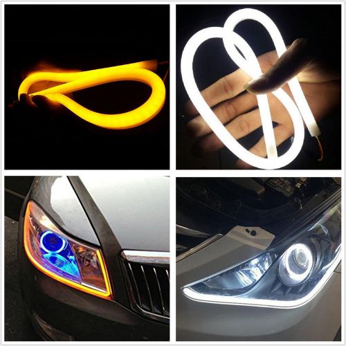 2x 60cm car soft dual color tube led strip switchback headlight drl signal light