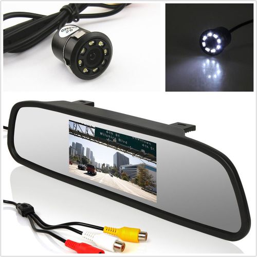 Car reverse parking 8led night vision camera+lcd rearview mirror display monitor