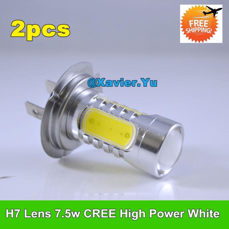 Super bright h7 7.5w car led bulb fog lamp driving light with lens 10-24v 2pcs a