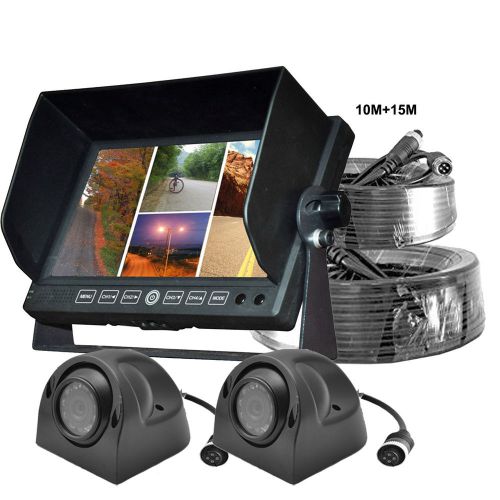 7&#034; quad monitor+2x ir side view ccd camera waterproof night vision for truck rv