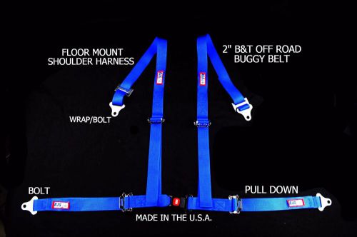 Rjs racing 2&#034; buggy off road seat belt 4 point b&amp;t floor harness blue 51521-15-3