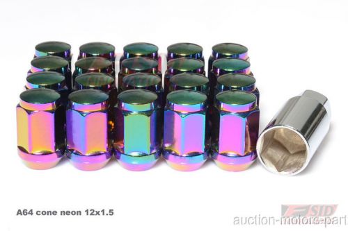 Neon chrome 20pc nut w 1 key close end acorn cone lug nut 12x1.5 lexus gs400 a64