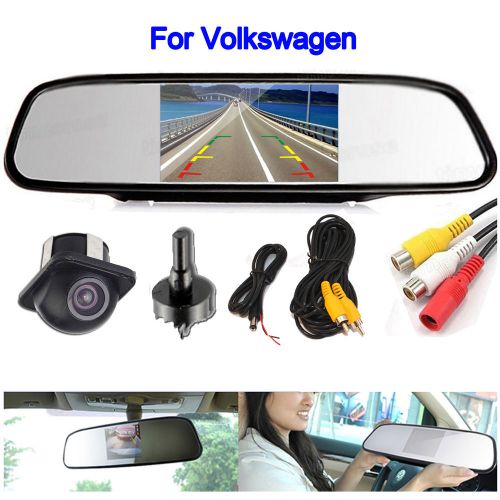 4.3&#034; mirror monitor color car rear view backup reverse camera kit for volkswagen