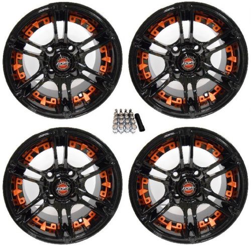 Madjax 14&#034; mirage black/orange golf cart wheels/rims ez-go &amp; club car