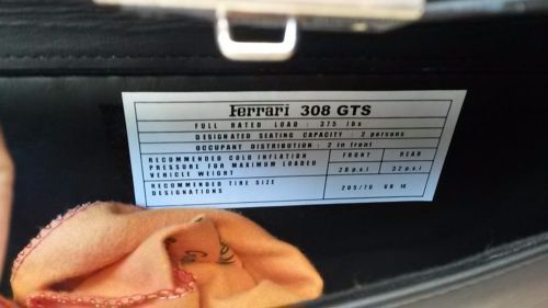 Ferrari 308 gts tyre information pouch door decal - sticker