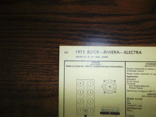 1975 buick, electra &amp; riviera eight series models 455 ci v8 4bbl tune up chart