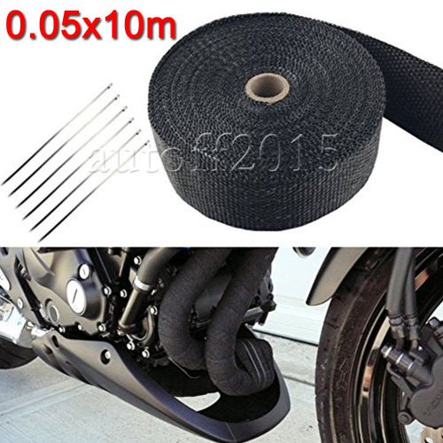 5cm x10m roll fiberglass exhaust header pipe heat wrap tape cloth ties kit black