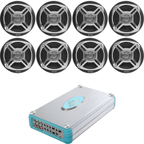 4800w marine 8 channel amplifier, 8 enrock marine boat 6.5&#034; 100w chrome speakers