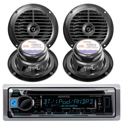 Kenwood kmrd356 marine boat yacht cd mp3 wma media radio + 4 black pyle speakers