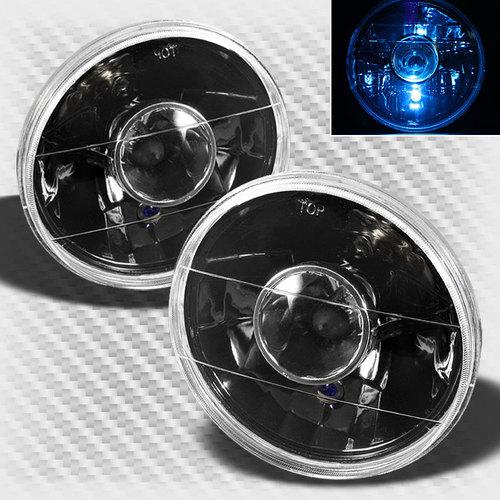 7" diamond cut round projector black headlights+bulbs head lights lamp set pair