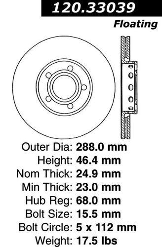 Centric 120.33039 front brake rotor/disc-premium rotor