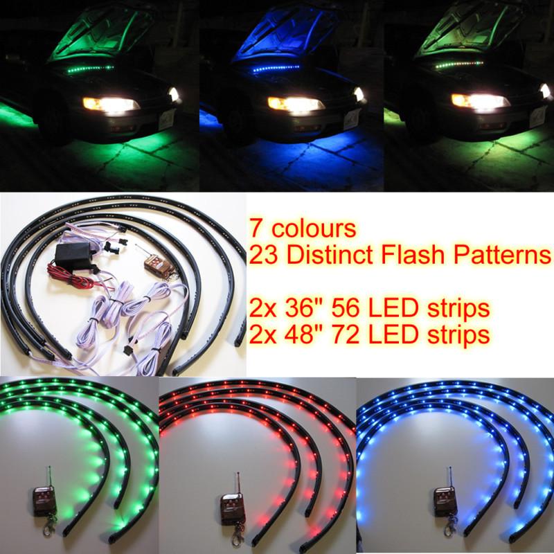 48" 36" led under car underbody neon glow music rgb strobe flash lights strips