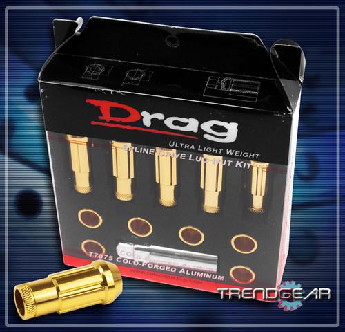 20 drag 12x1.5 mm wheel rim spline drive tuner lug nuts kit +key open end gold