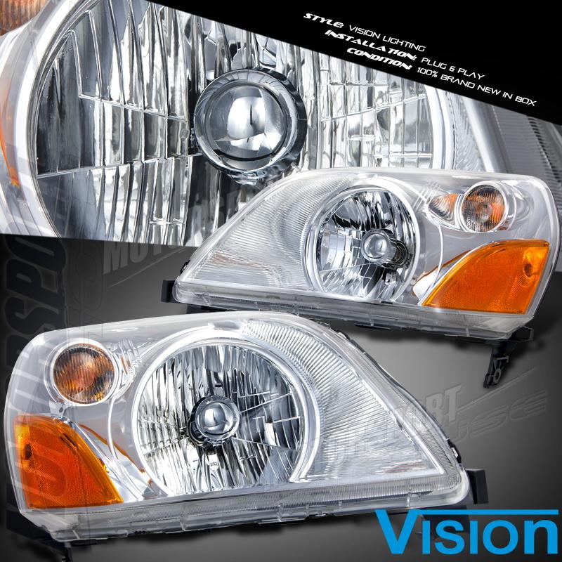 03-05 honda pilot suv lx ex vision chrome headlights lamp w/bulb pair lh+rh