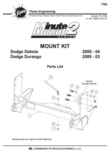 7165 fisher plow mount 2000-2004 dodge dakota durango minute mount