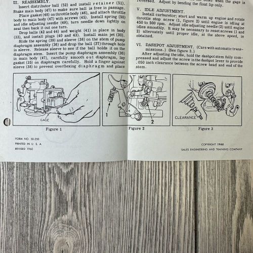 Holley carburetor models 1904, 1960 instruction sheet 50-250