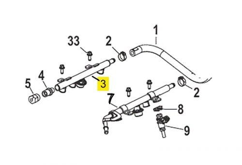 Mercruiser 6.2l 300hp 377cid fuel rail starboard pn 8m0085006