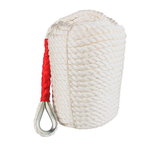 3/4&#034; 200ft 12592lb polypropylene boat rope with stainless steel thimble, white