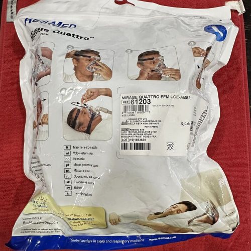 Mirage quattro full face mask with headgear new large 61203. sealed never used.