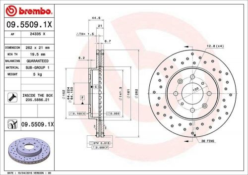 Frt drilled brk rotor brembo 09.5509.1x