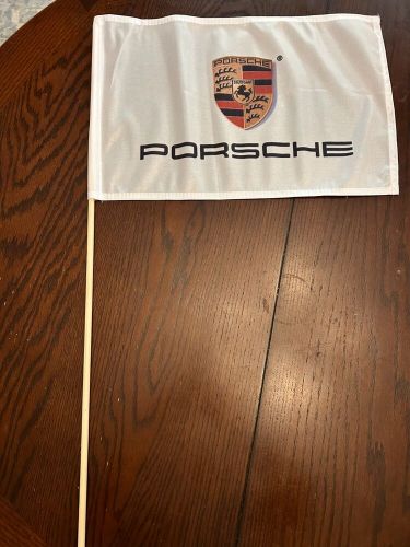 Lot of 4 large stick porsche flags ~ new~ handheld stick flags  30&#034;x17&#034; each